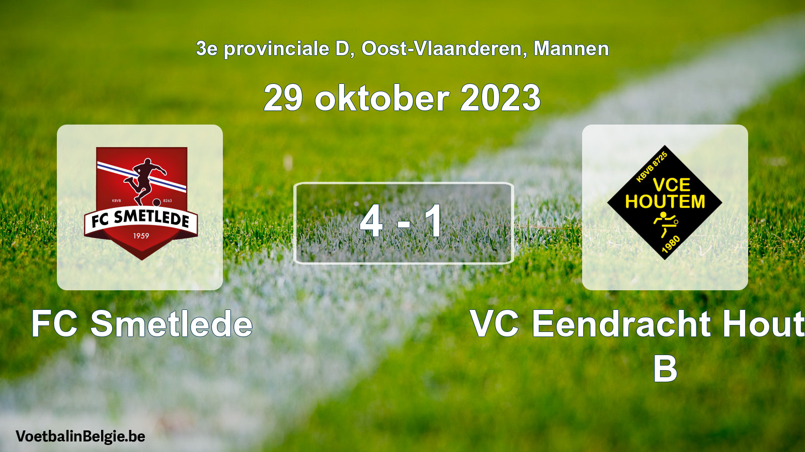 Gespeelde wedstrijd mannenvoetbal: FC Smetlede - VC Eendracht Houtem B 4 - 1 (29 oktober 2023)