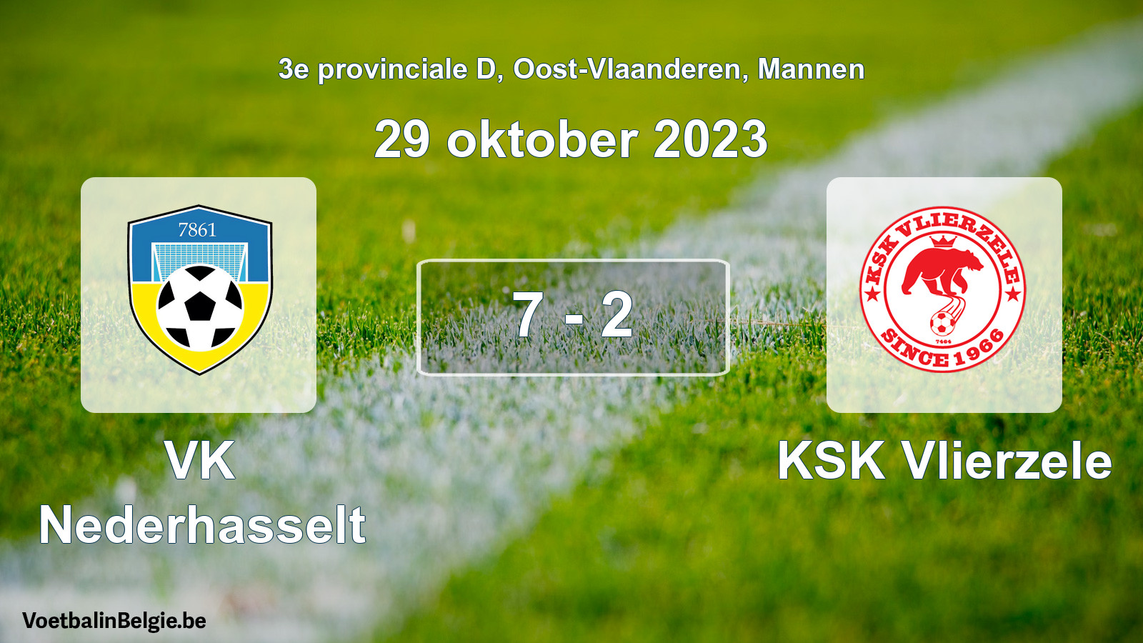 Gespeelde wedstrijd mannenvoetbal: VK Nederhasselt - KSK Vlierzele 7 - 2 (29 oktober 2023)