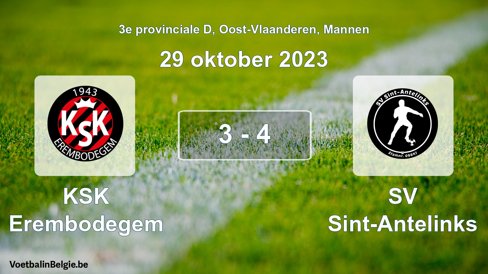Gespeelde wedstrijd mannenvoetbal: KSK Erembodegem - SV Sint-Antelinks 3 - 4 (29 oktober 2023)