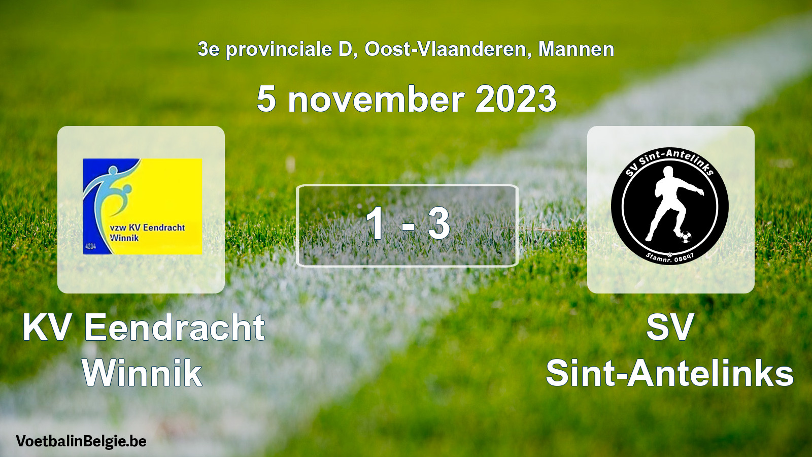 Gespeelde wedstrijd mannenvoetbal: KV Eendracht Winnik - SV Sint-Antelinks 1 - 3 (5 november 2023)