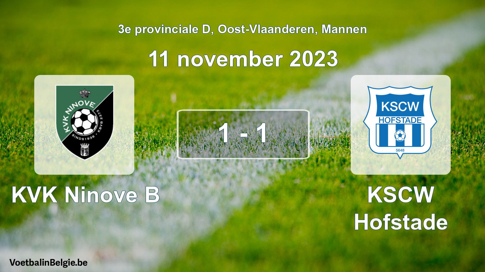 Gespeelde wedstrijd mannenvoetbal: KVK Ninove B - KSCW Hofstade 1 - 1 (11 november 2023)