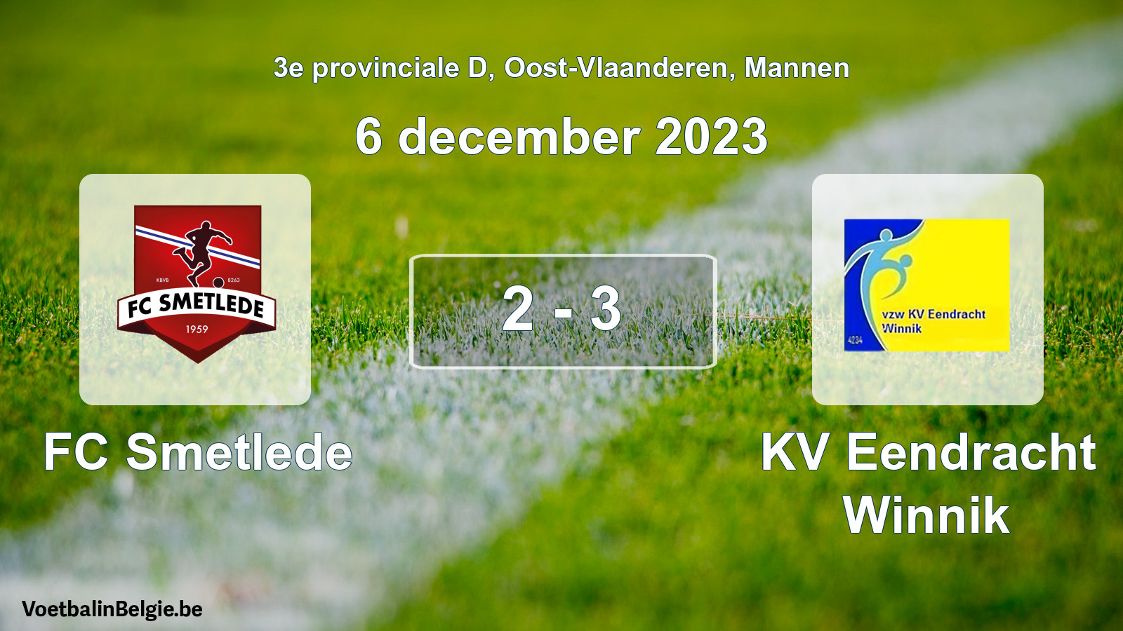 Gespeelde wedstrijd mannenvoetbal: FC Smetlede - KV Eendracht Winnik 2 - 3 (6 december 2023)
