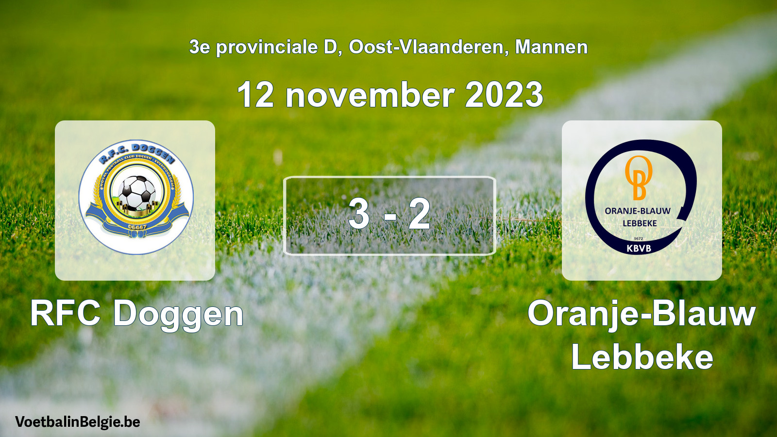 Gespeelde wedstrijd mannenvoetbal: RFC Doggen - Oranje-Blauw Lebbeke 3 - 2 (12 november 2023)