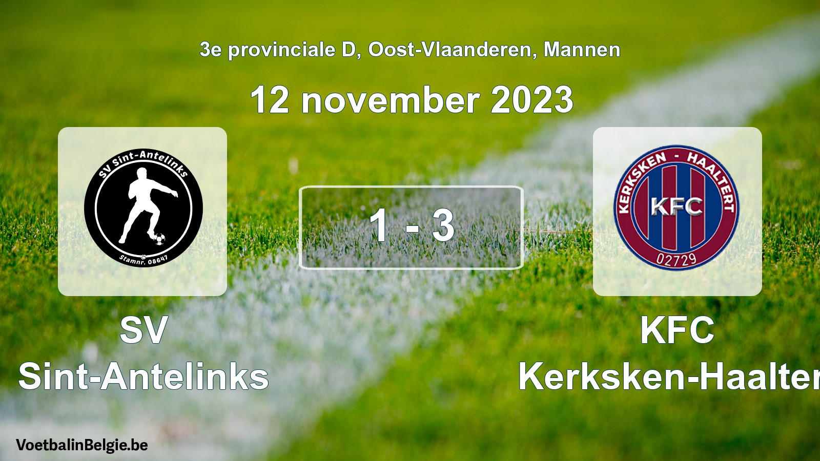 Gespeelde wedstrijd mannenvoetbal: SV Sint-Antelinks - KFC Kerksken-Haaltert 1 - 3 (12 november 2023)