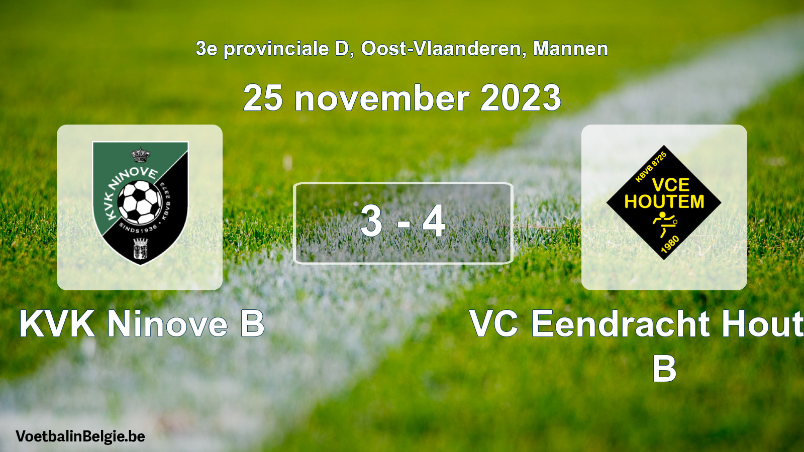 Gespeelde wedstrijd mannenvoetbal: KVK Ninove B - VC Eendracht Houtem B 3 - 4 (25 november 2023)