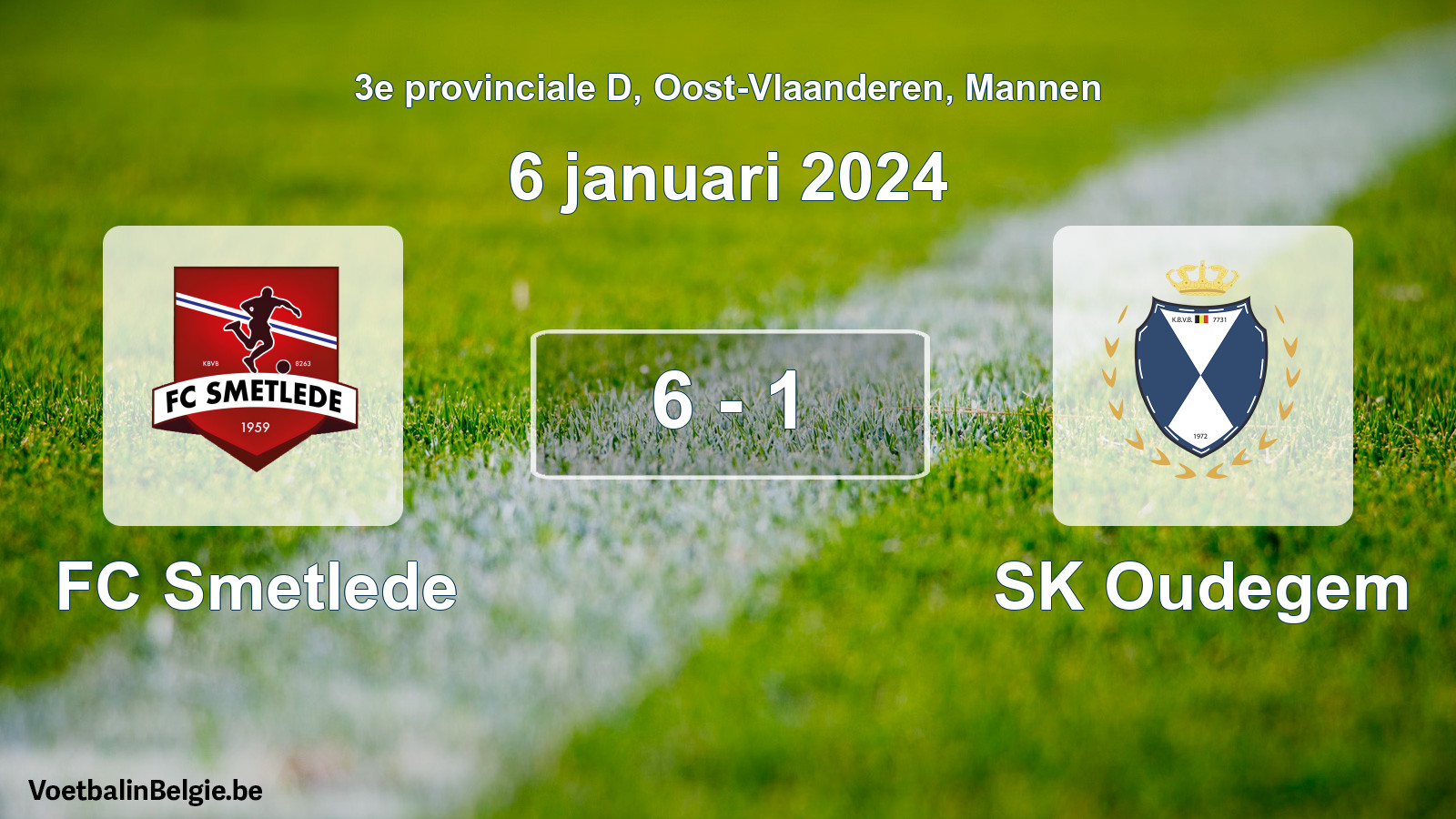 Gespeelde wedstrijd mannenvoetbal: FC Smetlede - SK Oudegem 6 - 1 (6 januari 2024)