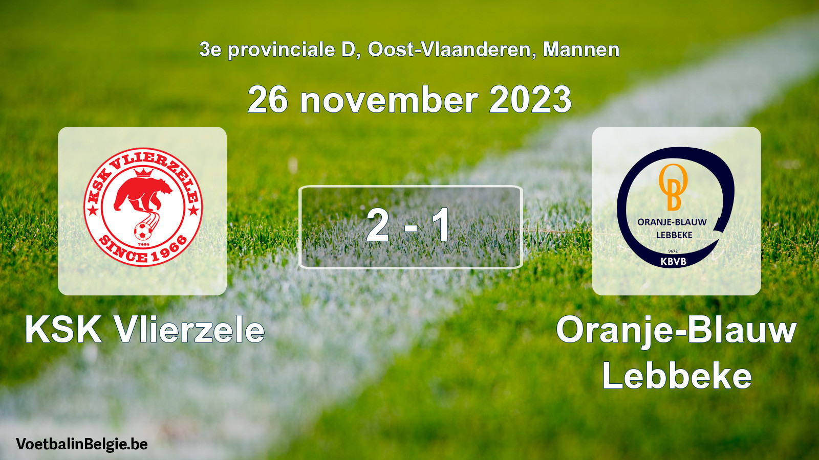 Gespeelde wedstrijd mannenvoetbal: KSK Vlierzele - Oranje-Blauw Lebbeke 2 - 1 (26 november 2023)