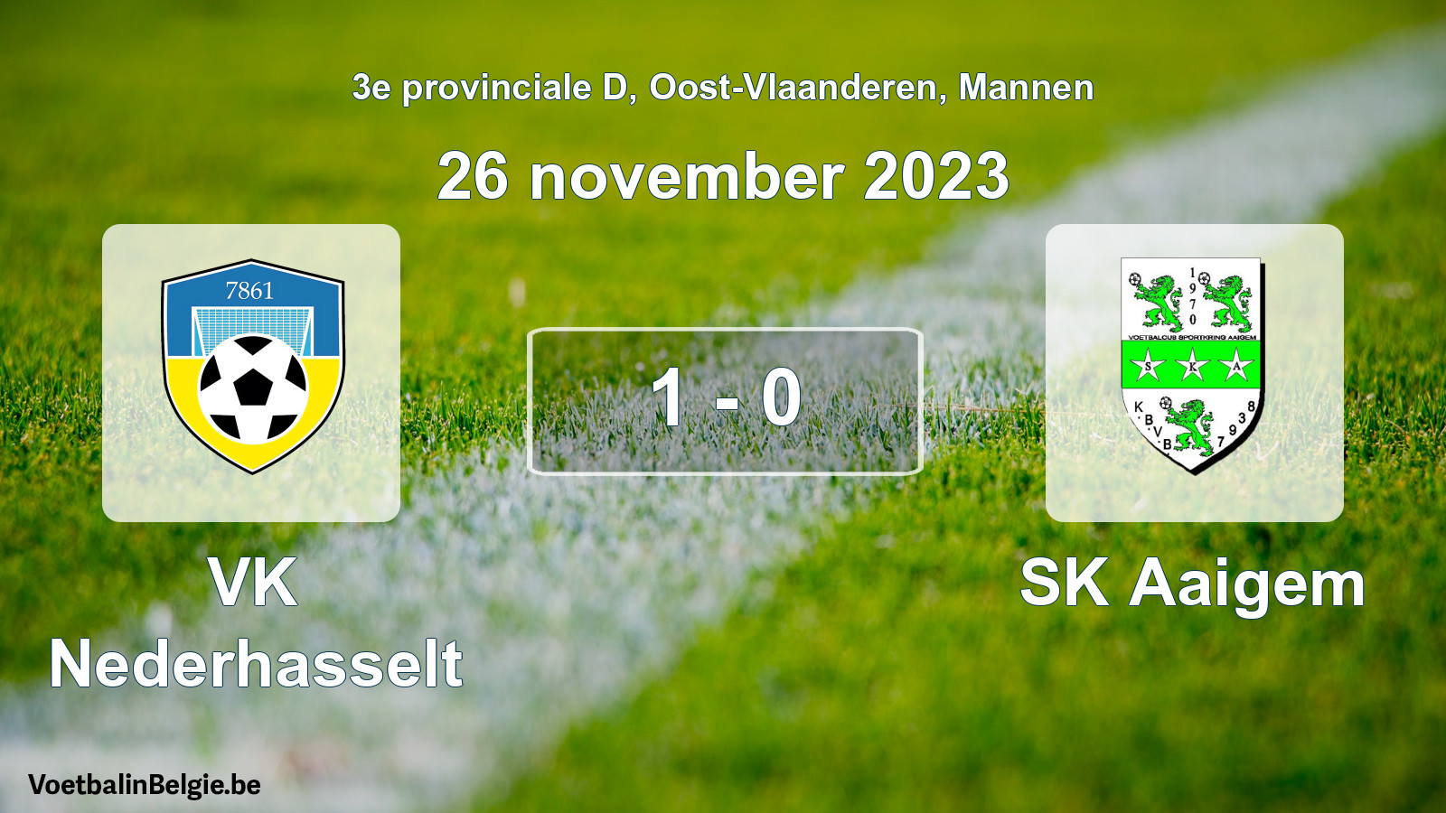 Gespeelde wedstrijd mannenvoetbal: VK Nederhasselt - SK Aaigem 1 - 0 (26 november 2023)