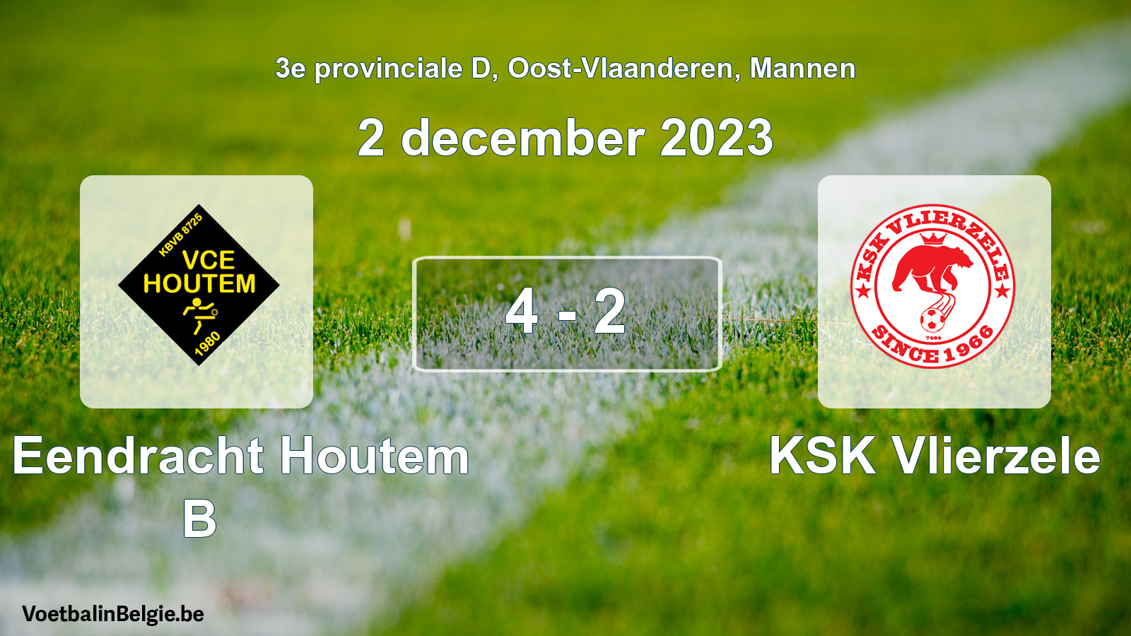 Gespeelde wedstrijd mannenvoetbal: VC Eendracht Houtem B - KSK Vlierzele 4 - 2 (2 december 2023)