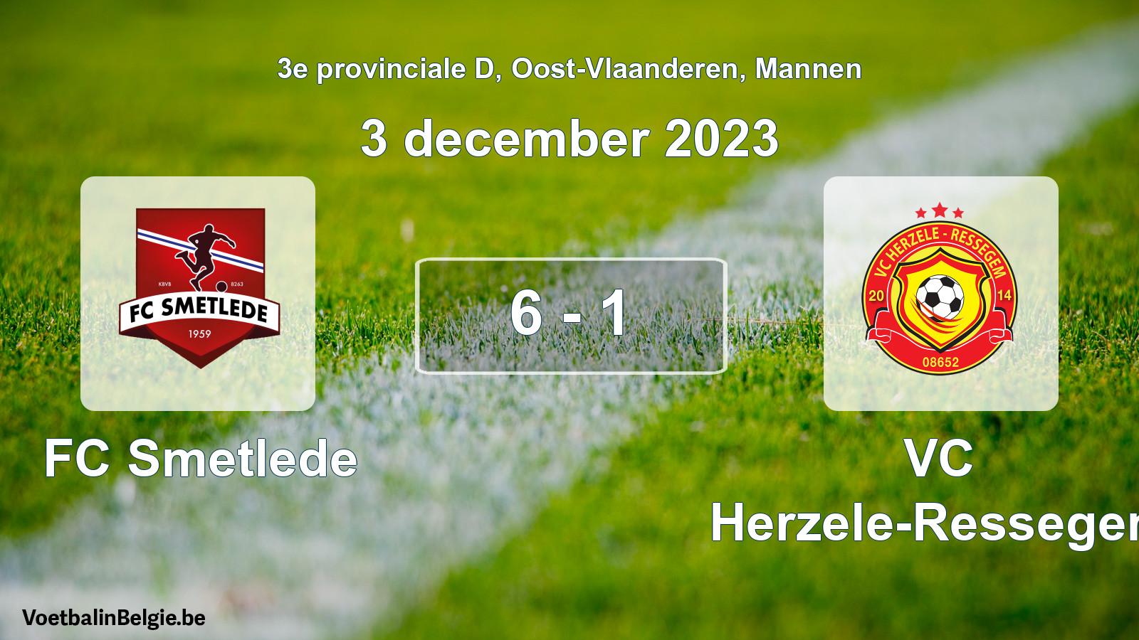 Gespeelde wedstrijd mannenvoetbal: FC Smetlede - VC Herzele-Ressegem 6 - 1 (3 december 2023)