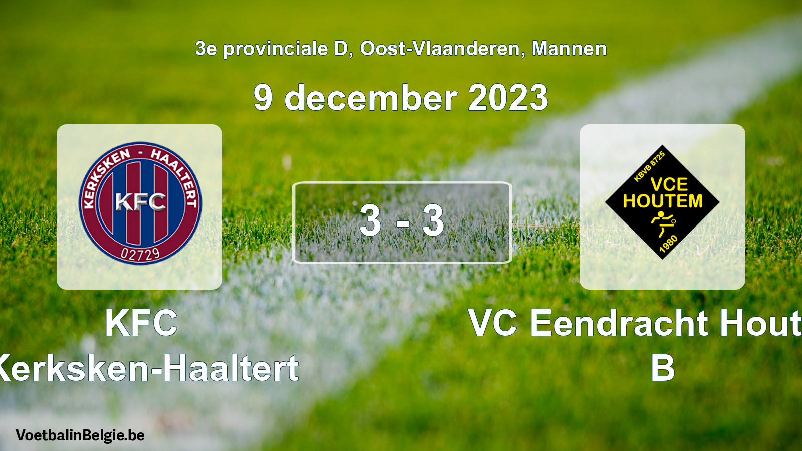 Gespeelde wedstrijd mannenvoetbal: KFC Kerksken-Haaltert - VC Eendracht Houtem B 3 - 3 (9 december 2023)