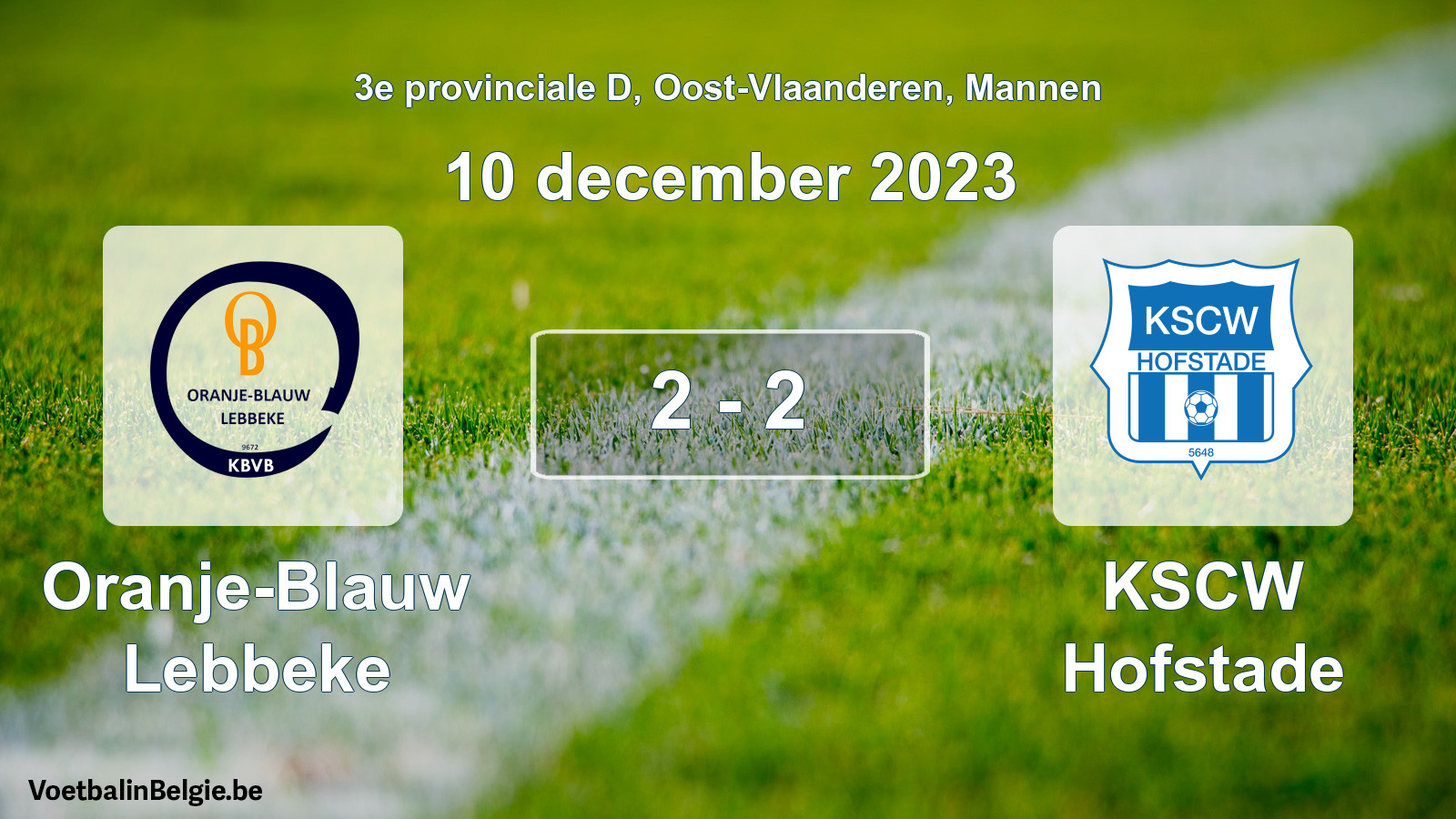 Gespeelde wedstrijd mannenvoetbal: Oranje-Blauw Lebbeke - KSCW Hofstade 2 - 2 (10 december 2023)