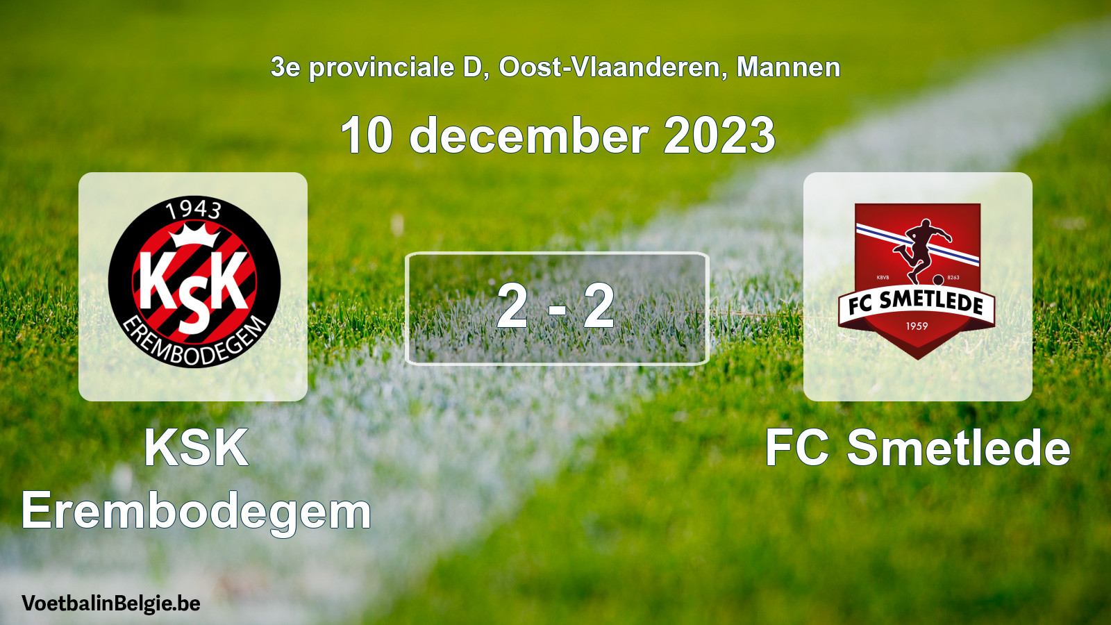 Gespeelde wedstrijd mannenvoetbal: KSK Erembodegem - FC Smetlede 2 - 2 (10 december 2023)