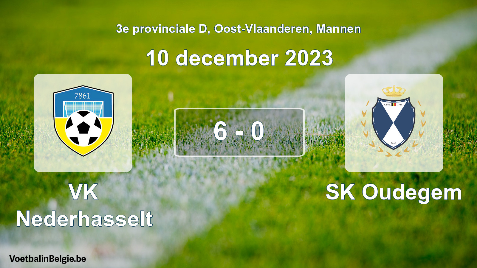 Gespeelde wedstrijd mannenvoetbal: VK Nederhasselt - SK Oudegem 6 - 0 (10 december 2023)