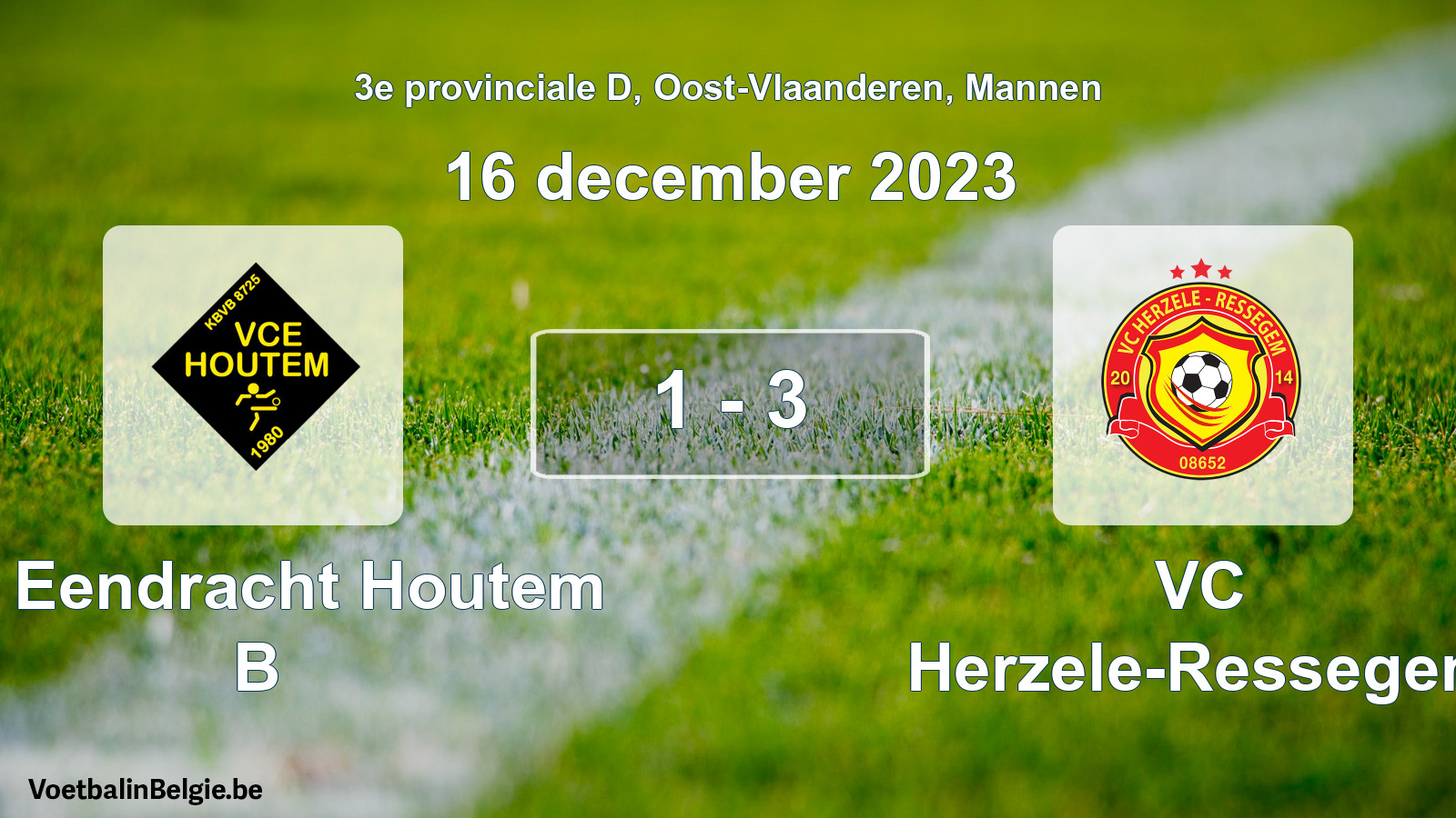 Gespeelde wedstrijd mannenvoetbal: VC Eendracht Houtem B - VC Herzele-Ressegem 1 - 3 (16 december 2023)