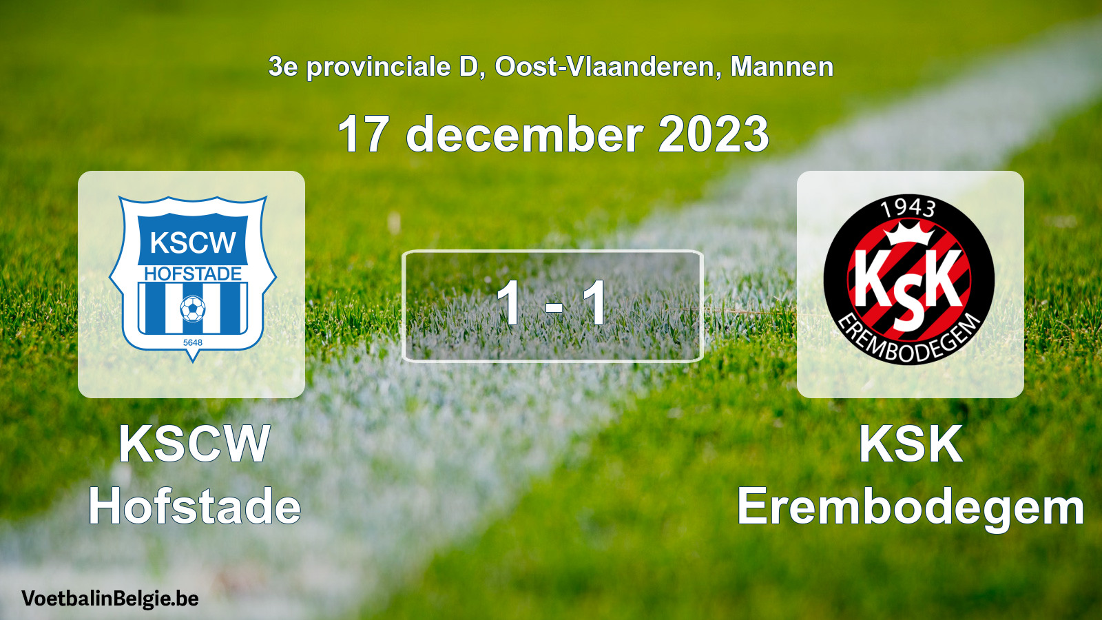 Gespeelde wedstrijd mannenvoetbal: KSCW Hofstade - KSK Erembodegem 1 - 1 (17 december 2023)
