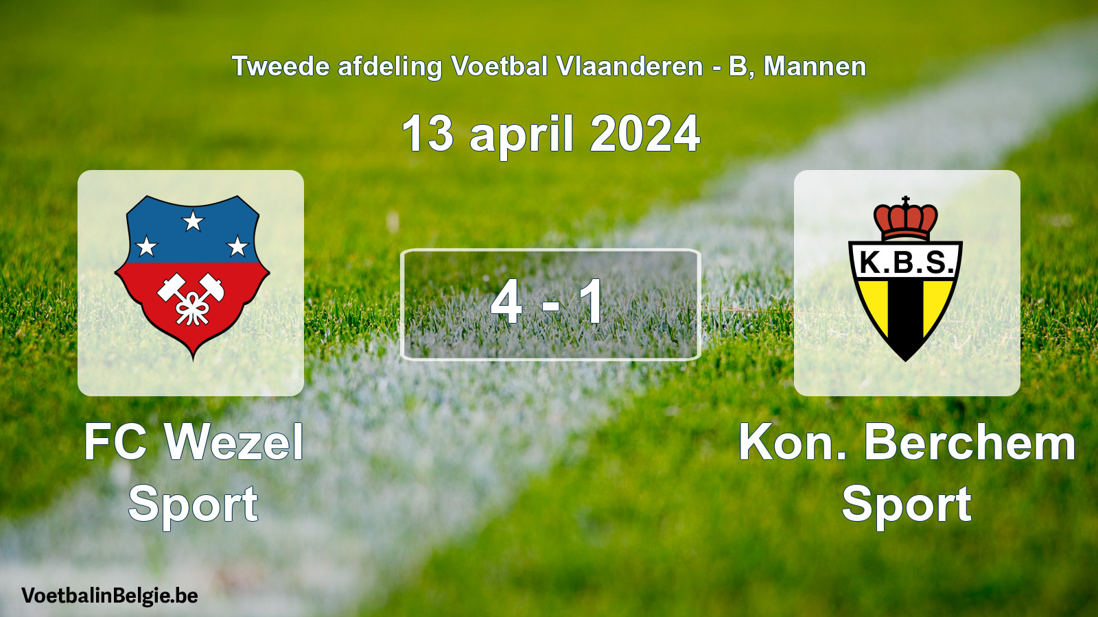 Gespeelde wedstrijd mannenvoetbal: FC Wezel Sport - Kon. Berchem Sport 4 - 1 (13 april 2024)