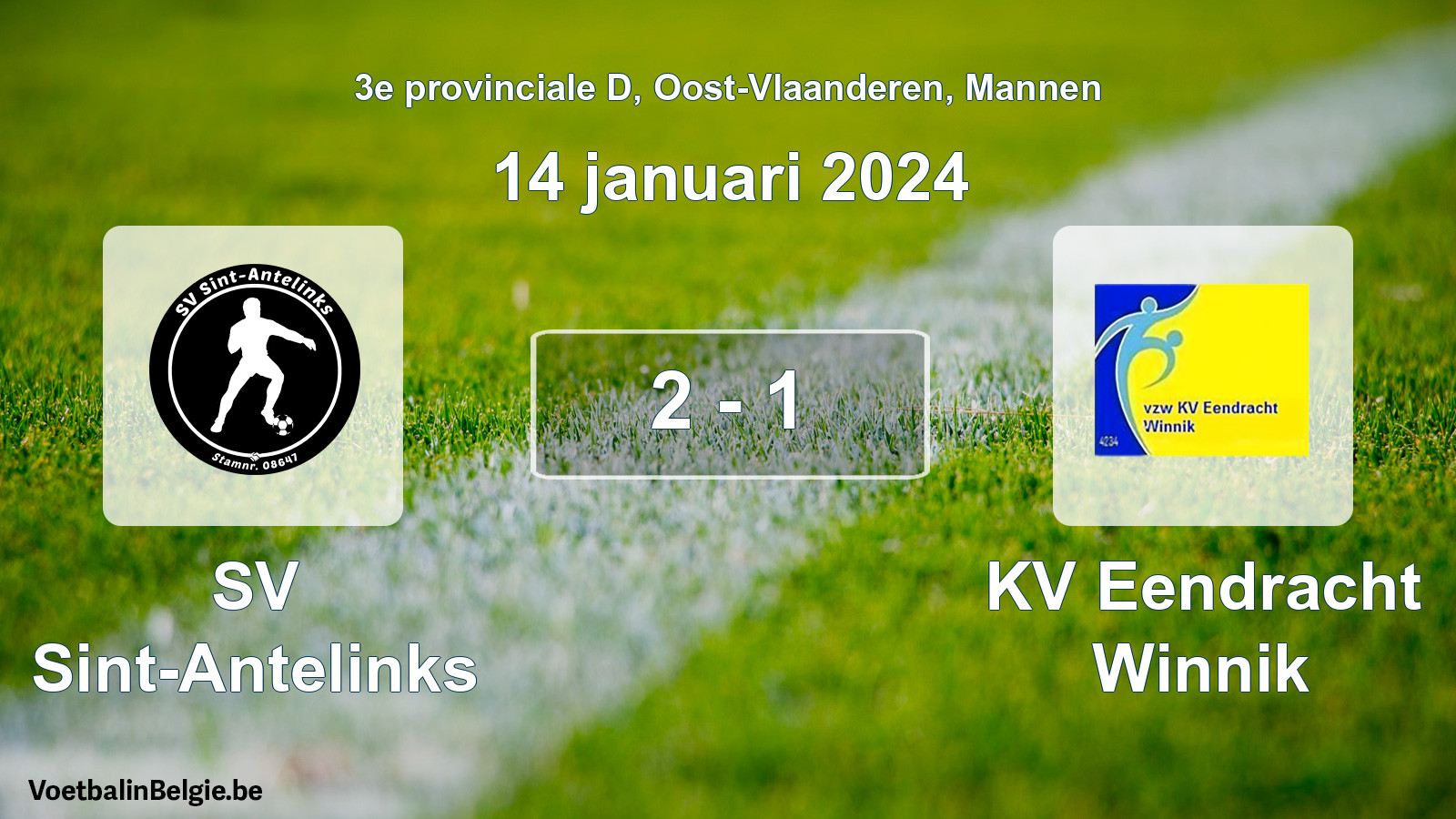 Gespeelde wedstrijd mannenvoetbal: SV Sint-Antelinks - KV Eendracht Winnik 2 - 1 (14 januari 2024)