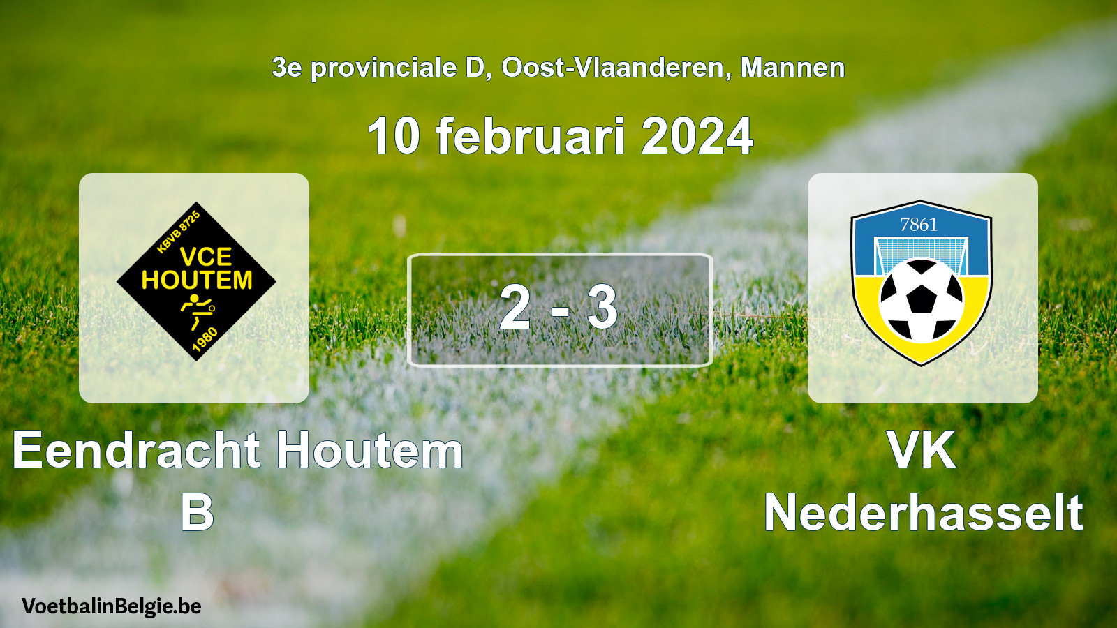 Gespeelde wedstrijd mannenvoetbal: VC Eendracht Houtem B - VK Nederhasselt 2 - 3 (10 februari 2024)