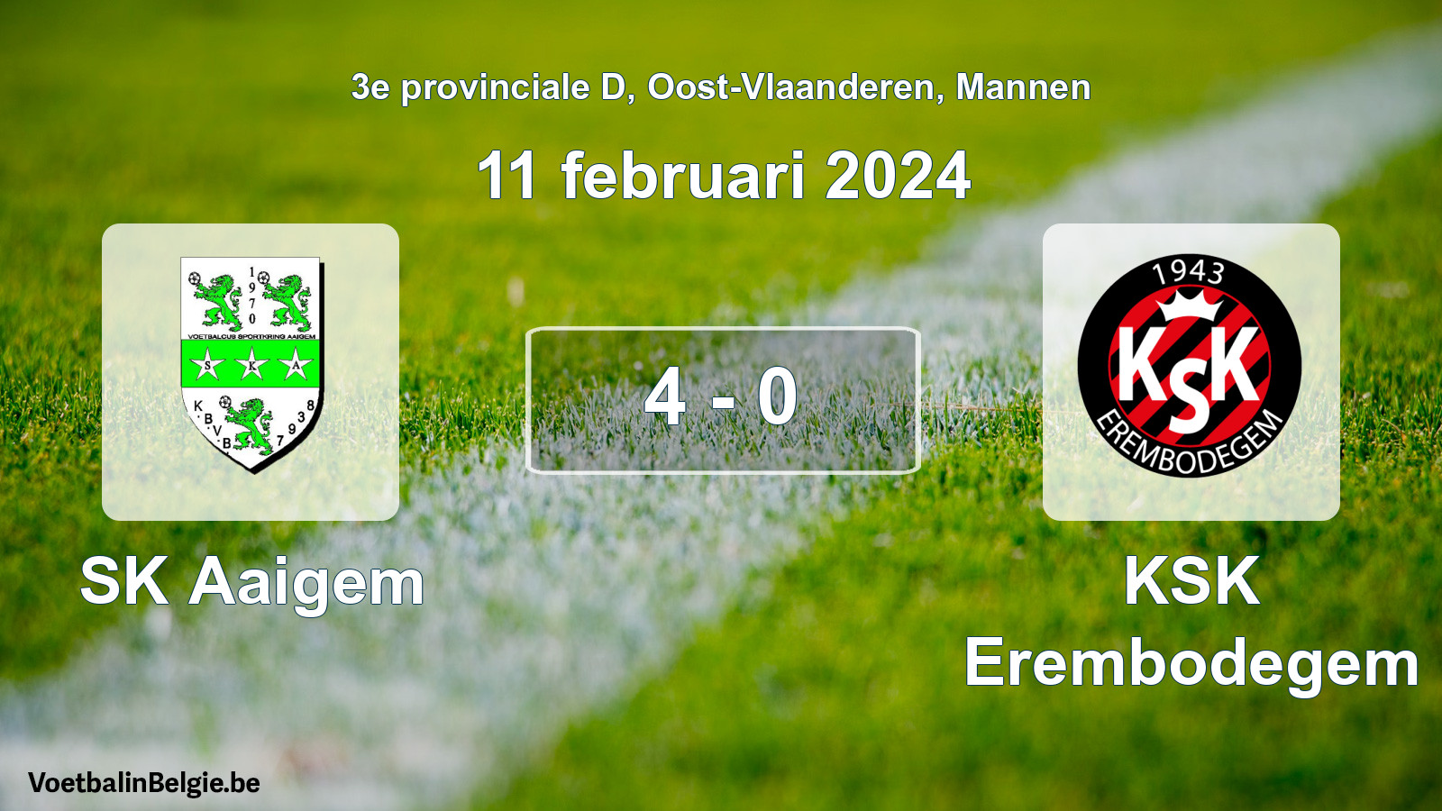 Gespeelde wedstrijd mannenvoetbal: SK Aaigem - KSK Erembodegem 4 - 0 (11 februari 2024)