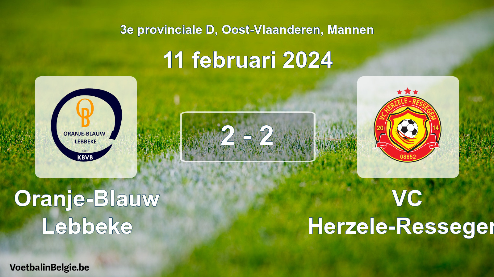 Gespeelde wedstrijd mannenvoetbal: Oranje-Blauw Lebbeke - VC Herzele-Ressegem 2 - 2 (11 februari 2024)
