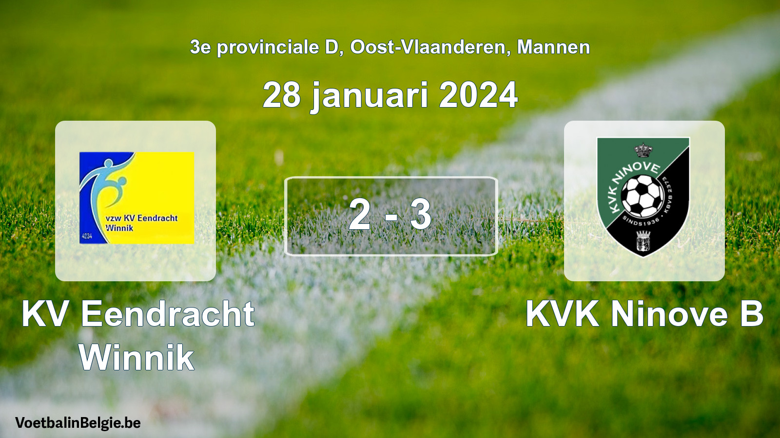 Gespeelde wedstrijd mannenvoetbal: KV Eendracht Winnik - KVK Ninove B 2 - 3 (28 januari 2024)