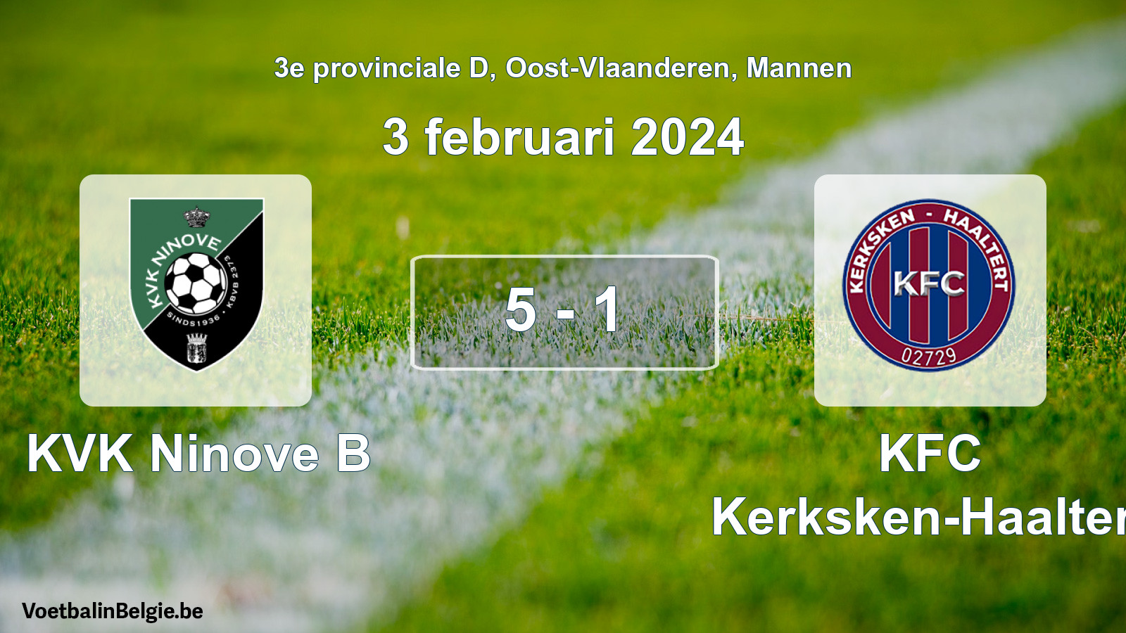 Gespeelde wedstrijd mannenvoetbal: KVK Ninove B - KFC Kerksken-Haaltert 5 - 1 (3 februari 2024)