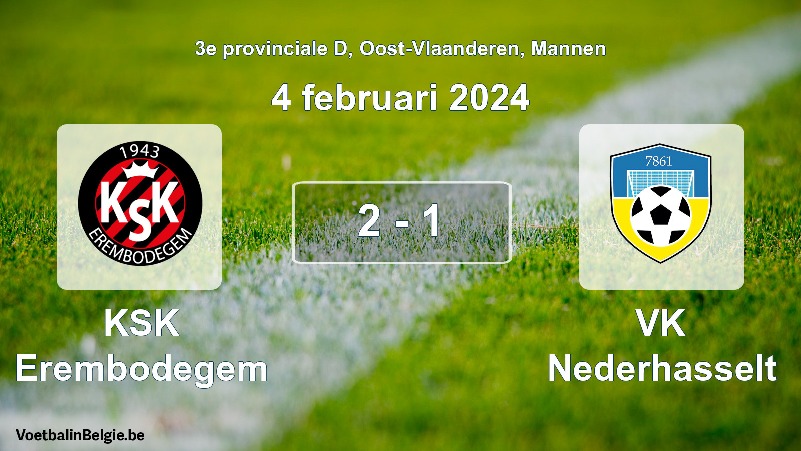 Gespeelde wedstrijd mannenvoetbal: KSK Erembodegem - VK Nederhasselt 2 - 1 (4 februari 2024)