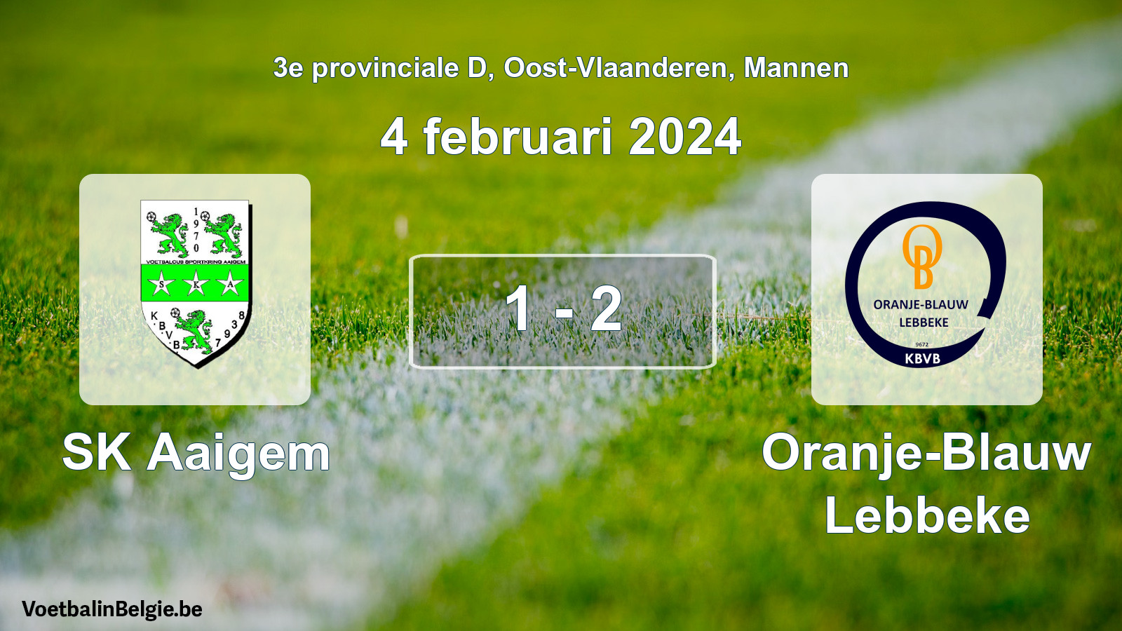 Gespeelde wedstrijd mannenvoetbal: SK Aaigem - Oranje-Blauw Lebbeke 1 - 2 (4 februari 2024)