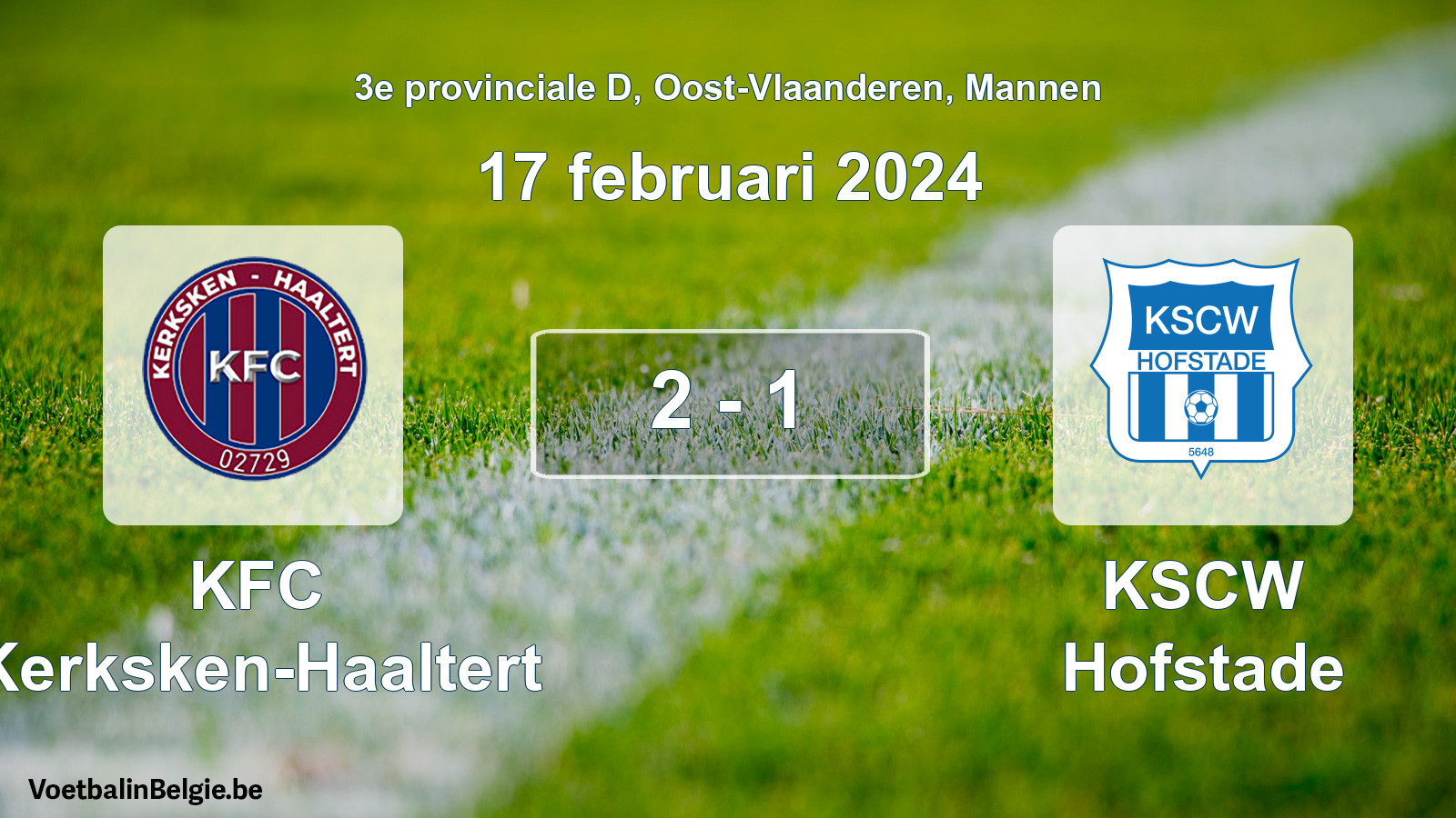 Gespeelde wedstrijd mannenvoetbal: KFC Kerksken-Haaltert - KSCW Hofstade 2 - 1 (17 februari 2024)