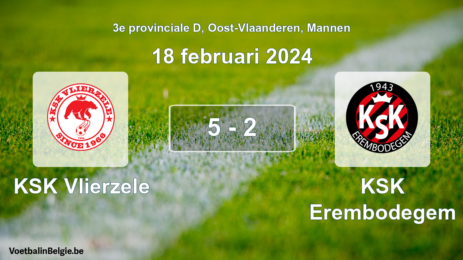 Gespeelde wedstrijd mannenvoetbal: KSK Vlierzele - KSK Erembodegem 5 - 2 (18 februari 2024)