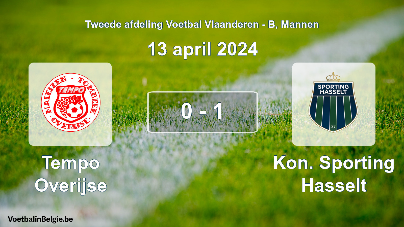 Gespeelde wedstrijd mannenvoetbal: Tempo Overijse - Kon. Sporting Hasselt 0 - 1 (13 april 2024)