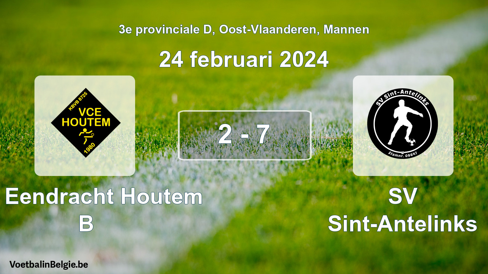 Gespeelde wedstrijd mannenvoetbal: VC Eendracht Houtem B - SV Sint-Antelinks 2 - 7 (24 februari 2024)