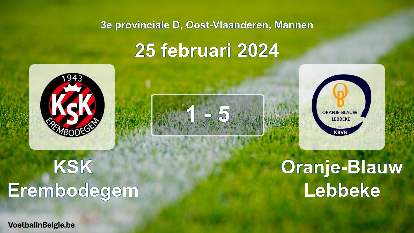 Gespeelde wedstrijd mannenvoetbal: KSK Erembodegem - Oranje-Blauw Lebbeke 1 - 5 (25 februari 2024)