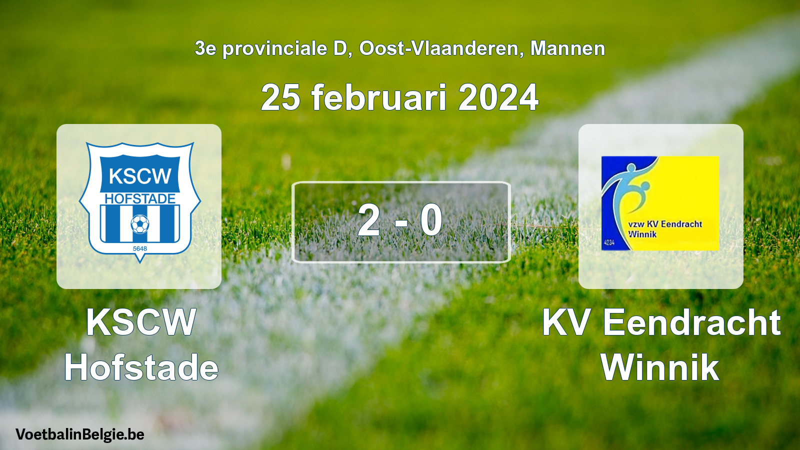 Gespeelde wedstrijd mannenvoetbal: KSCW Hofstade - KV Eendracht Winnik 2 - 0 (25 februari 2024)