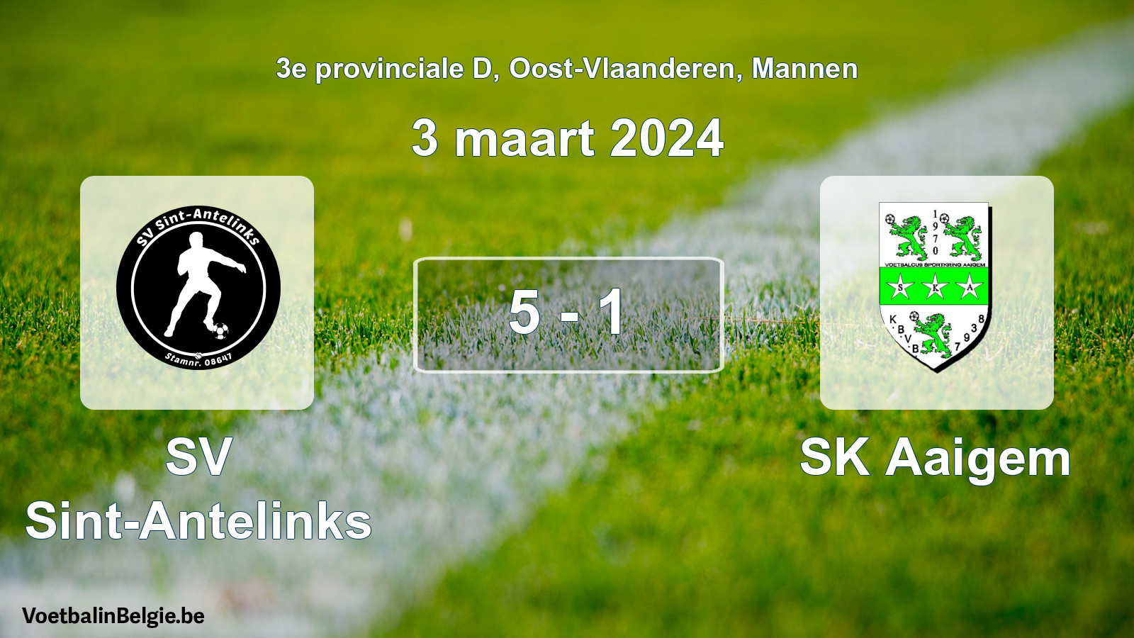 Gespeelde wedstrijd mannenvoetbal: SV Sint-Antelinks - SK Aaigem 5 - 1 (3 maart 2024)
