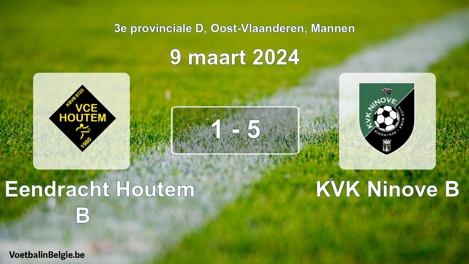 Gespeelde wedstrijd mannenvoetbal: VC Eendracht Houtem B - KVK Ninove B 1 - 5 (9 maart 2024)