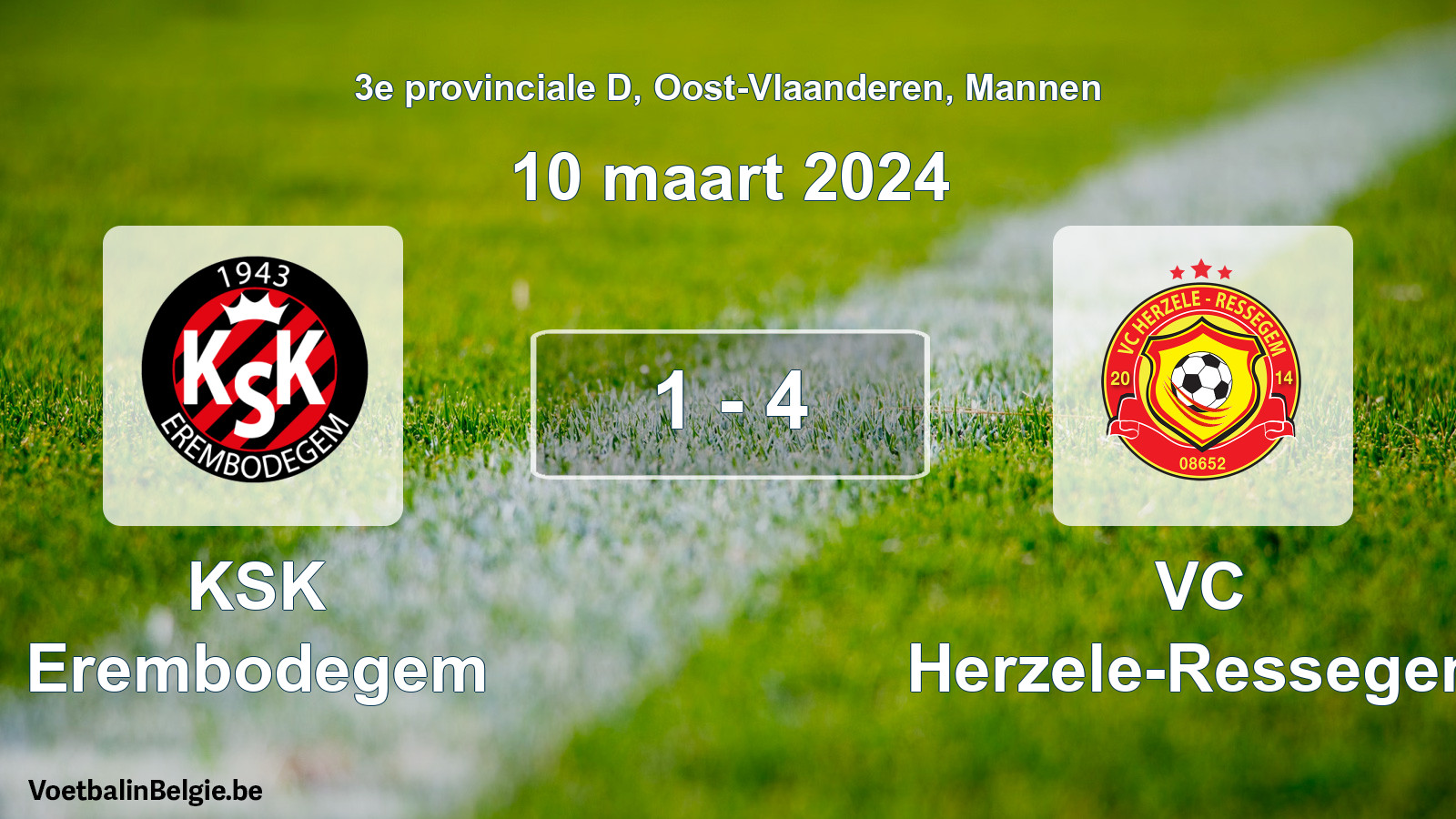 Gespeelde wedstrijd mannenvoetbal: KSK Erembodegem - VC Herzele-Ressegem 1 - 4 (10 maart 2024)