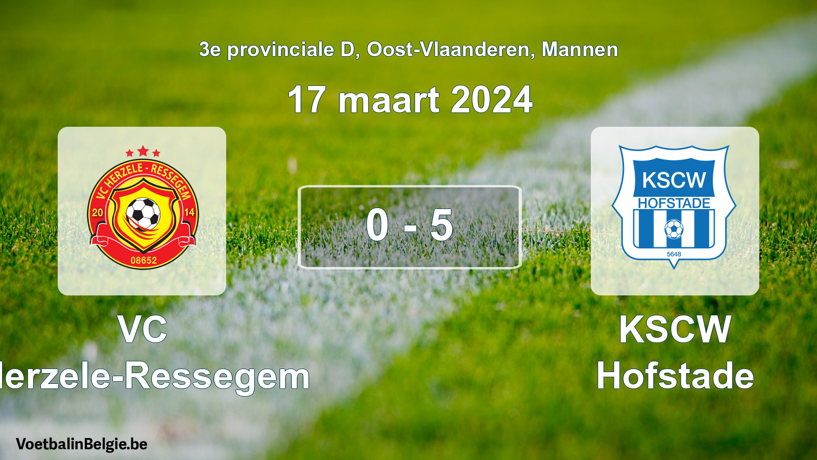 Gespeelde wedstrijd mannenvoetbal: VC Herzele-Ressegem - KSCW Hofstade 0 - 5 (17 maart 2024)