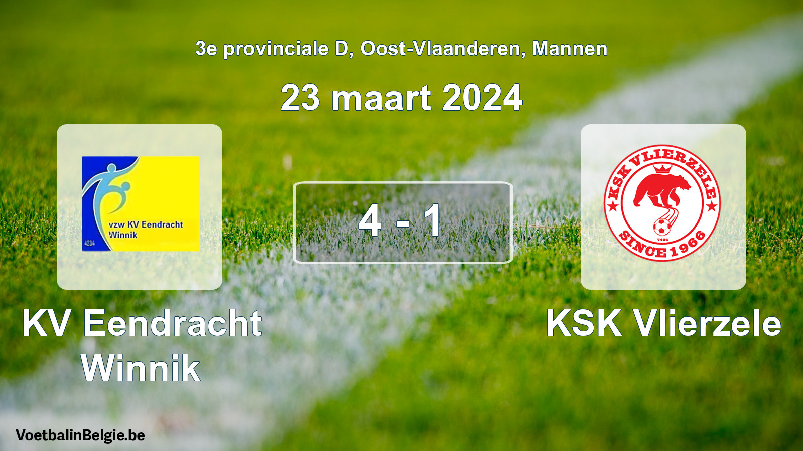 Gespeelde wedstrijd mannenvoetbal: KV Eendracht Winnik - KSK Vlierzele 4 - 1 (23 maart 2024)