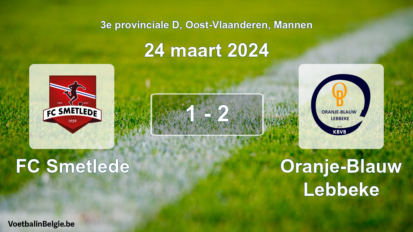 Gespeelde wedstrijd mannenvoetbal: FC Smetlede - Oranje-Blauw Lebbeke 1 - 2 (24 maart 2024)