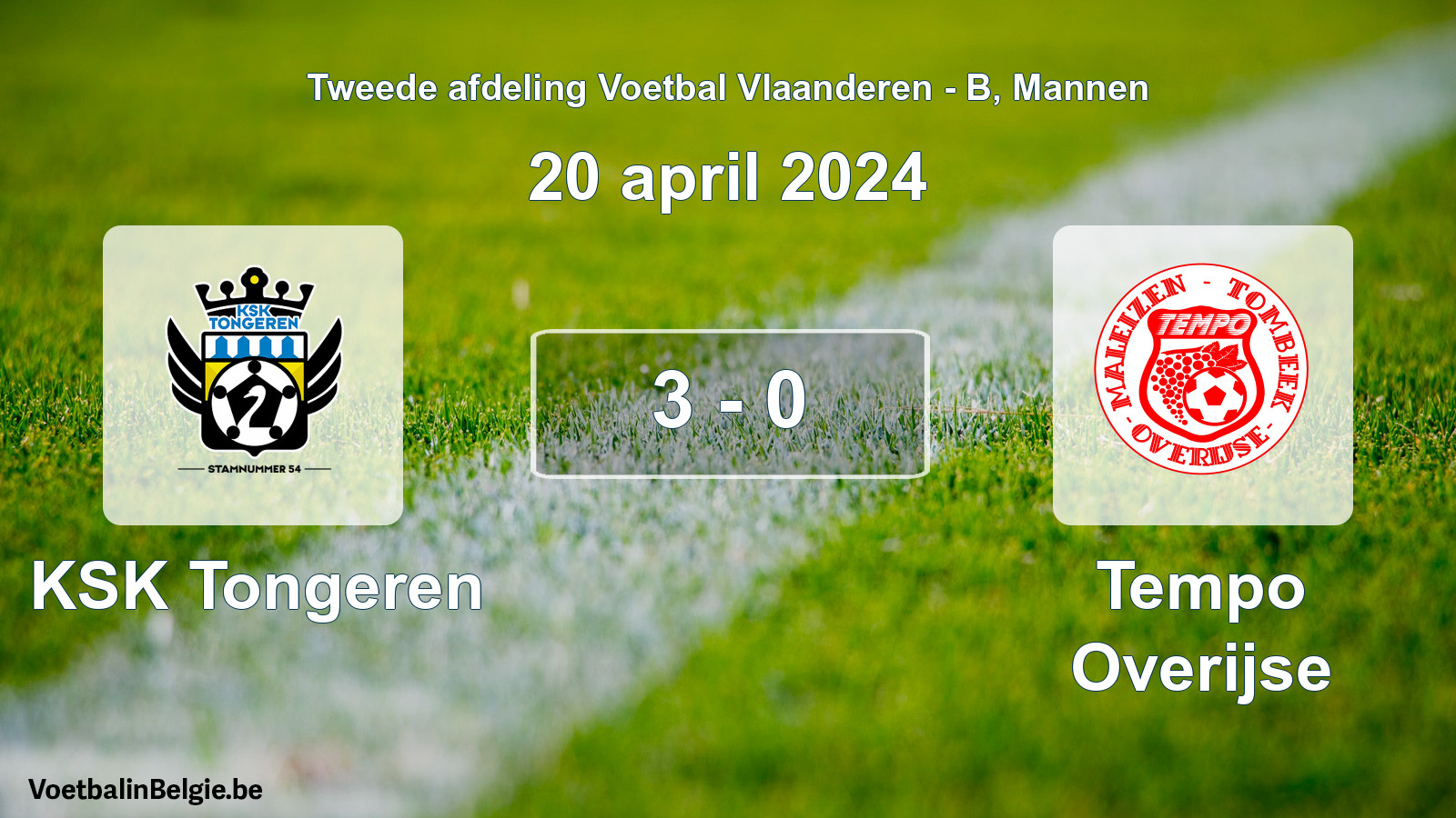 Gespeelde wedstrijd mannenvoetbal: KSK Tongeren - Tempo Overijse 3 - 0 (20 april 2024)