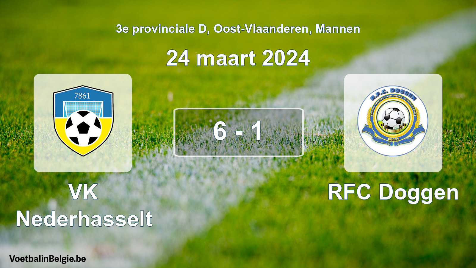 Gespeelde wedstrijd mannenvoetbal: VK Nederhasselt - RFC Doggen 6 - 1 (24 maart 2024)