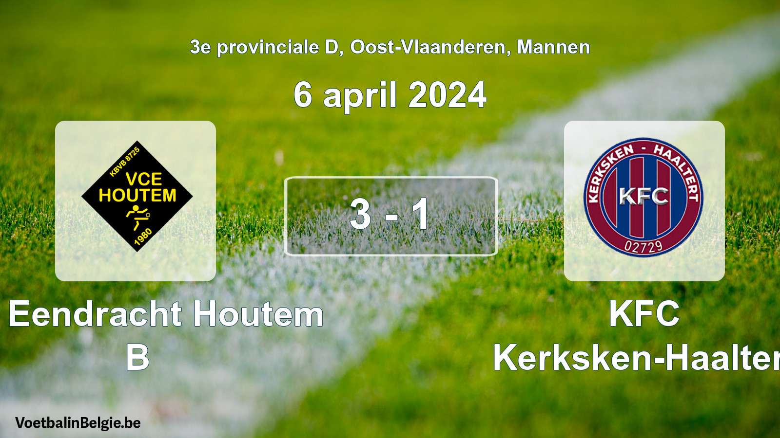 Gespeelde wedstrijd mannenvoetbal: VC Eendracht Houtem B - KFC Kerksken-Haaltert 3 - 1 (6 april 2024)
