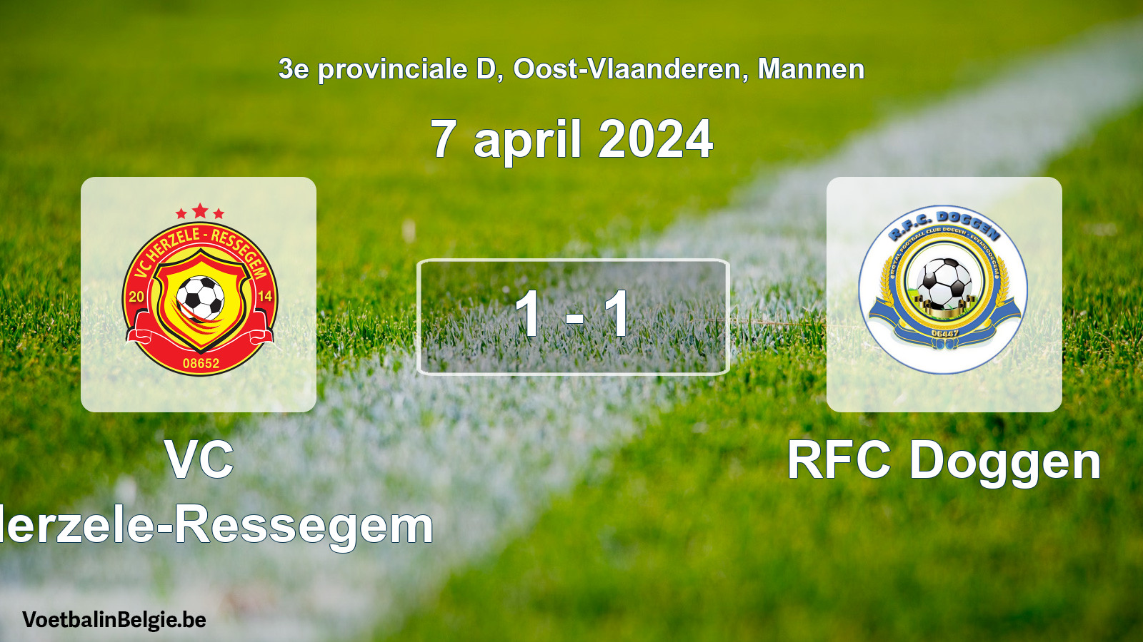 Gespeelde wedstrijd mannenvoetbal: VC Herzele-Ressegem - RFC Doggen 1 - 1 (7 april 2024)