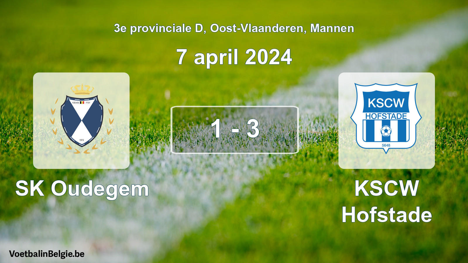 Gespeelde wedstrijd mannenvoetbal: SK Oudegem - KSCW Hofstade 1 - 3 (7 april 2024)