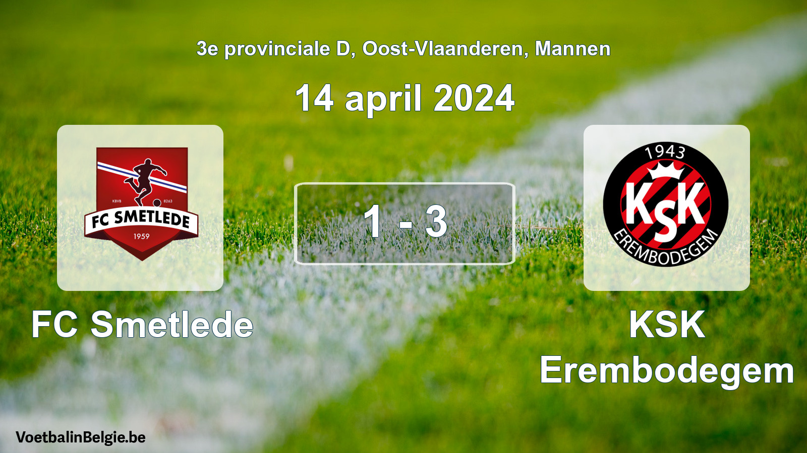 Gespeelde wedstrijd mannenvoetbal: FC Smetlede - KSK Erembodegem 1 - 3 (14 april 2024)