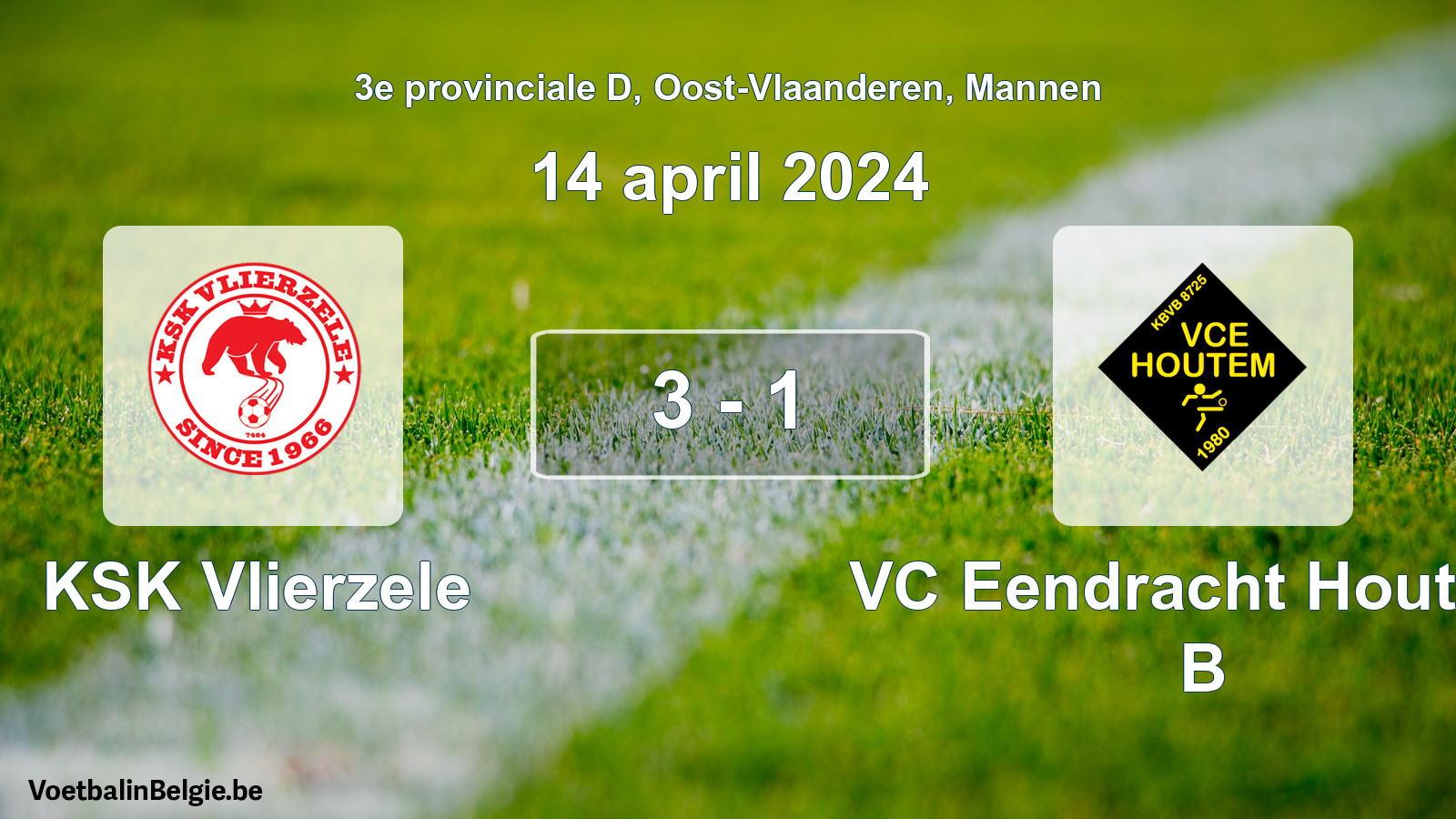 Gespeelde wedstrijd mannenvoetbal: KSK Vlierzele - VC Eendracht Houtem B 3 - 1 (14 april 2024)