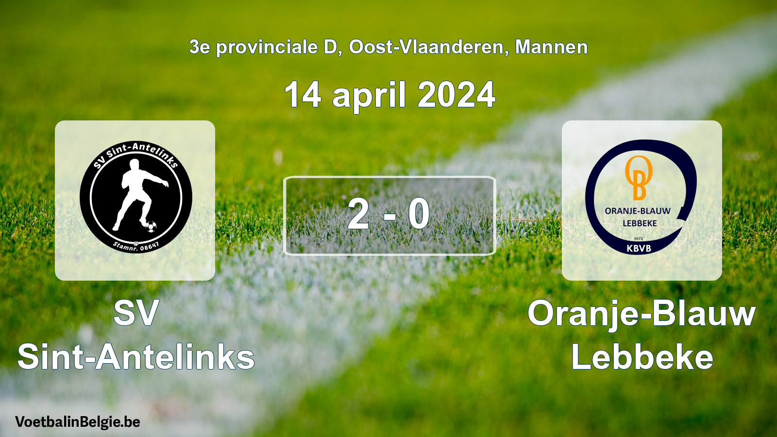 Gespeelde wedstrijd mannenvoetbal: SV Sint-Antelinks - Oranje-Blauw Lebbeke 2 - 0 (14 april 2024)