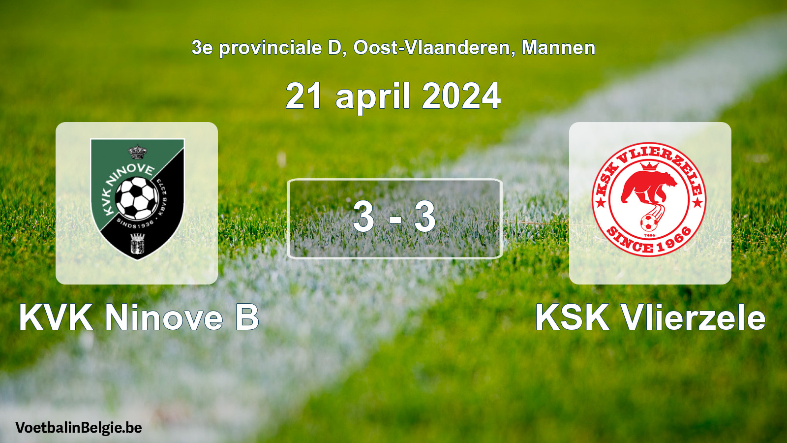 Gespeelde wedstrijd mannenvoetbal: KVK Ninove B - KSK Vlierzele 3 - 3 (21 april 2024)